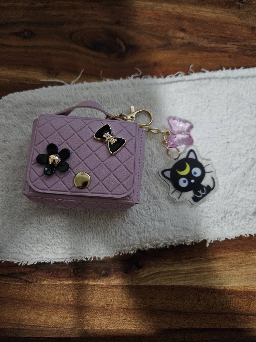 Lavender Mini Quilted Crossbody Bag with Cat Charm